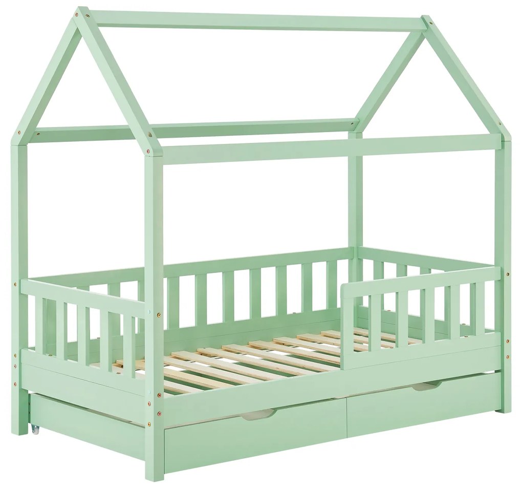 Patut Marli 90 x 200 cm cu 2 sertare si grilaj cu lamele - mentol