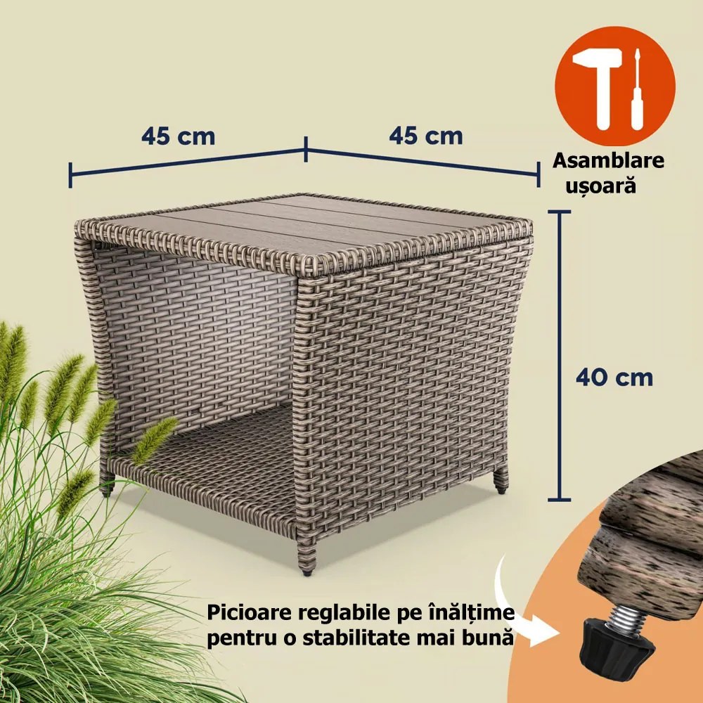 Măsuță auxiliară din poliratan ROCCO, 40x45x45cm, crem Casaria