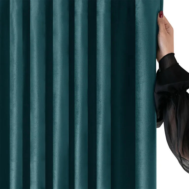 Draperie catifelată FILUMI petrol 140 x 250 cm set 2 buc