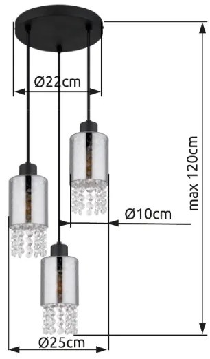 Lustră pe cablu Globo 15799-3H BACKEY 3xE27/40W/230V