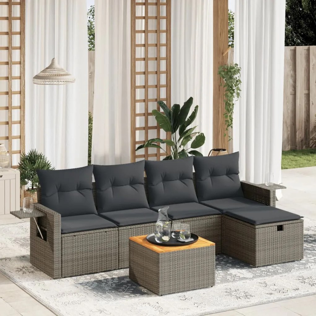 vidaXL Set mobilier grădină cu perne, 6 piese, gri, poliratan