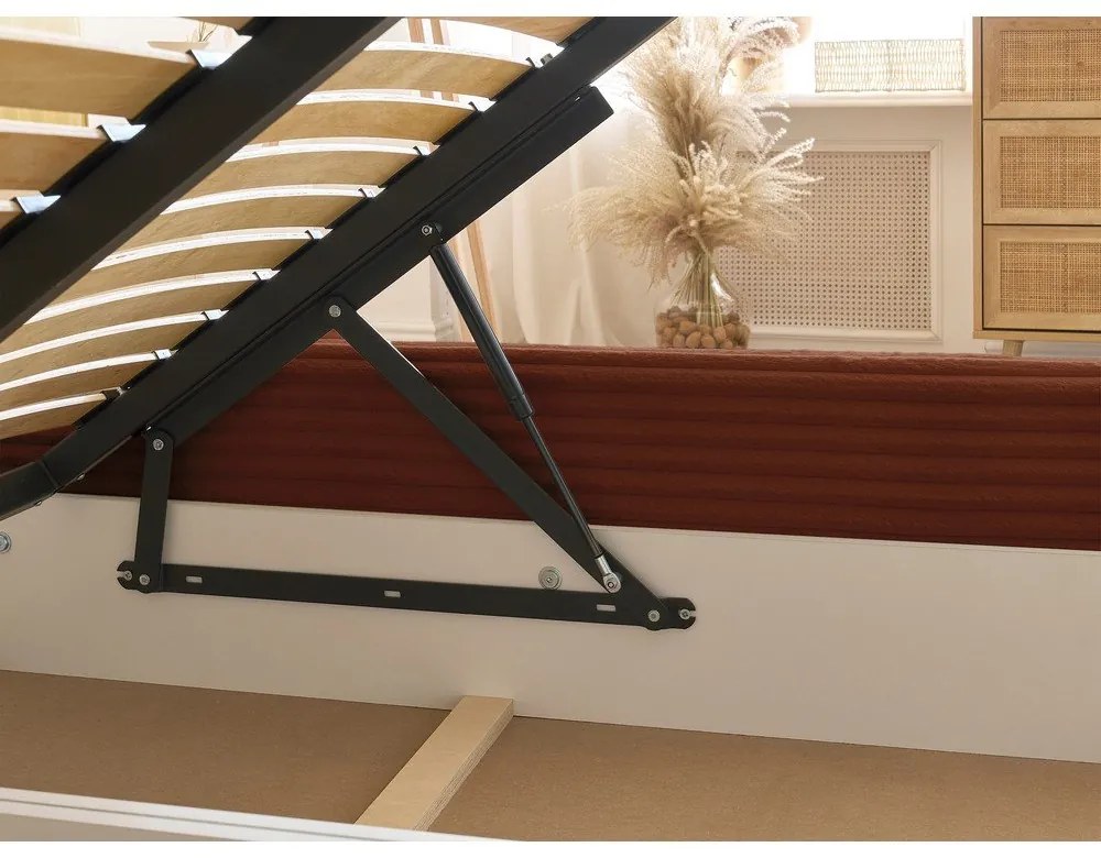 Pat matrimonial cărămiziu tapițat cu spațiu de depozitare cu somieră 160x200 cm Jade – Bobochic Paris