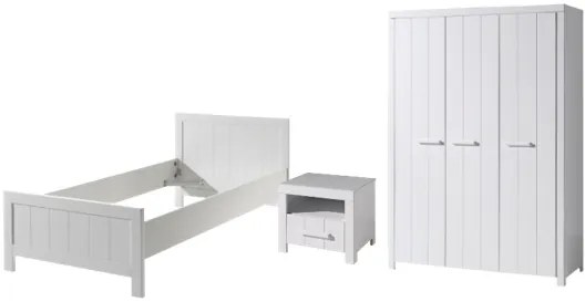 Set Mobilier Cameră Copii ERIK: Pat 90x200 cm, Dulap 3 Uși și Noptieră, Alb – Vipack
