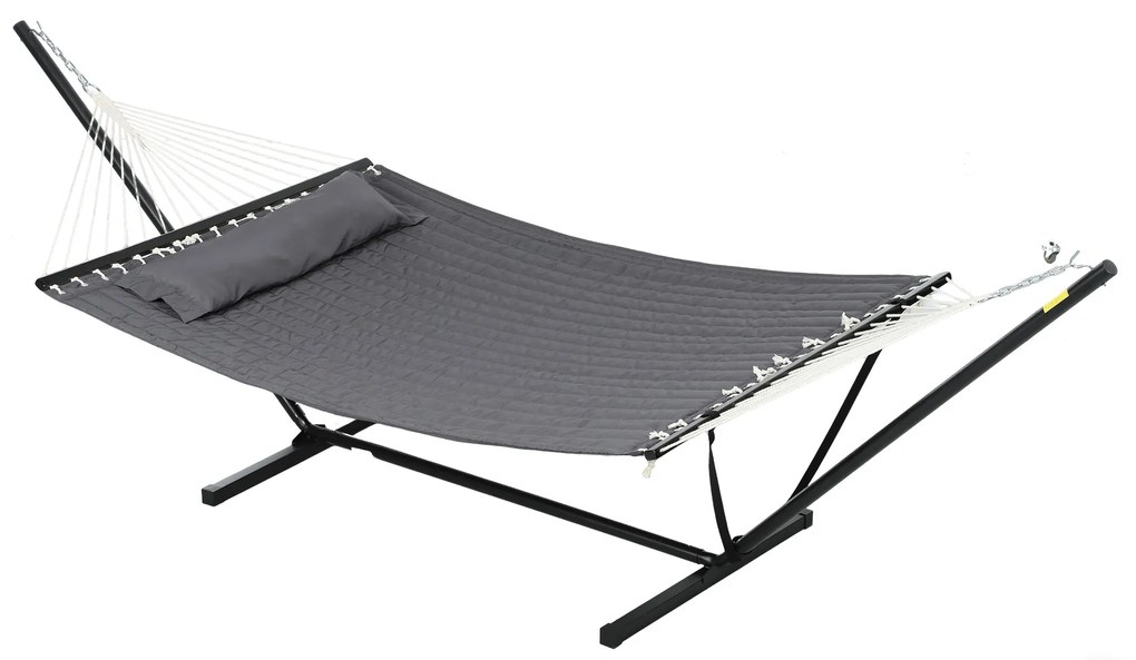 Outsunny Hamac de Grădină Portabil cu Structură, Pernă Integrată și Corzi de Siguranță, 368x93x110 cm, Gri Închis | Aosom Romania