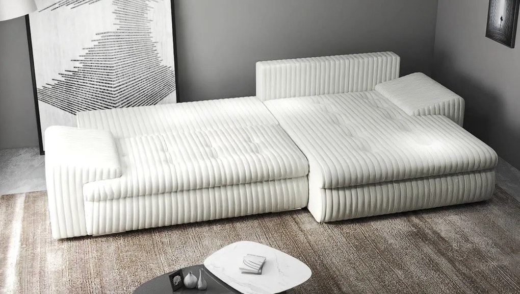 Colțar extensibil dumonde cu ladă de depozitare si sezut confortabil din spuma high-density, Leonardo Ambience Ivory 260x185 cm II