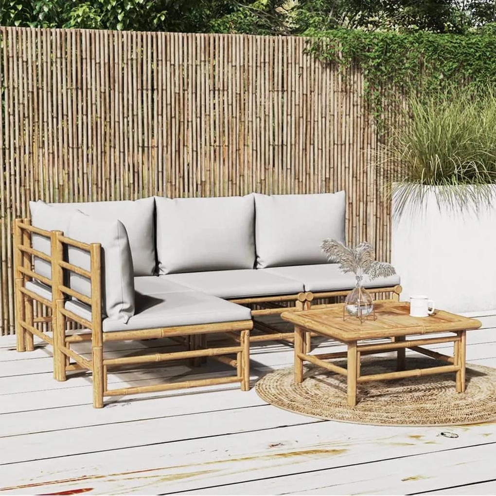 3155106 vidaXL Set mobilier de grădină cu perne gri deschis, 5 piese, bambus