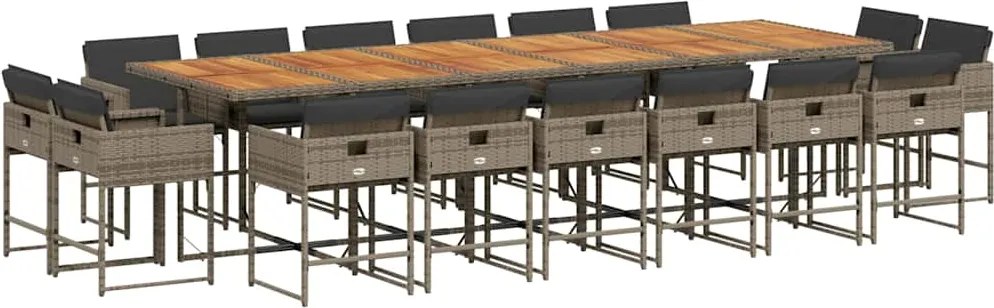 vidaXL Set mobilier de grădină cu perne, 17 piese, gri, poliratan