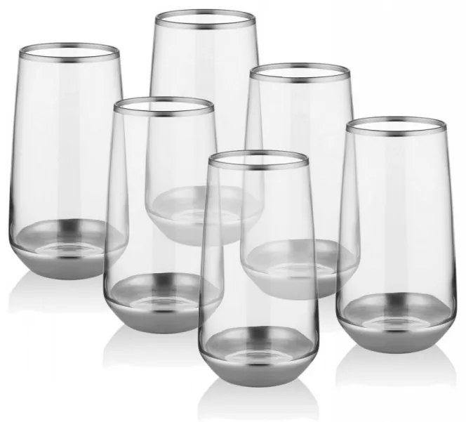 Set 6 Pahare 480 ml, Sticla, GLM0010, Transparent / Argintiu