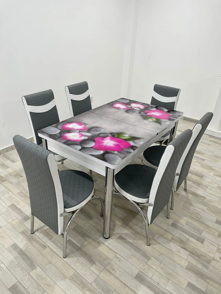 Set masa extensibila 130 / 170 x 80 cm cu 6 scaune, model 798