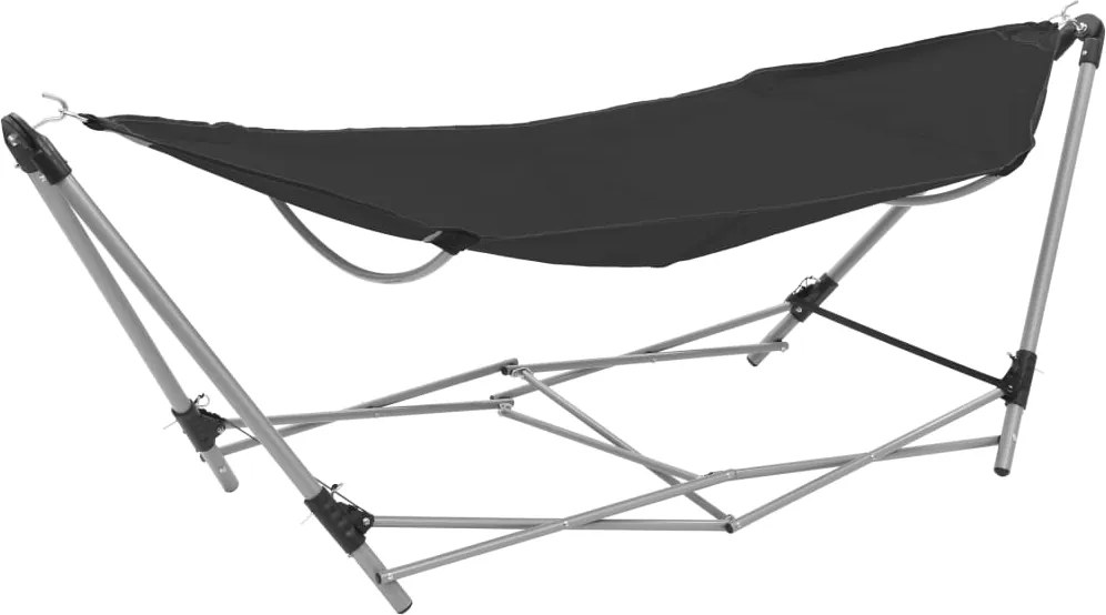 vidaXL Hamac cu suport pliabil, negru