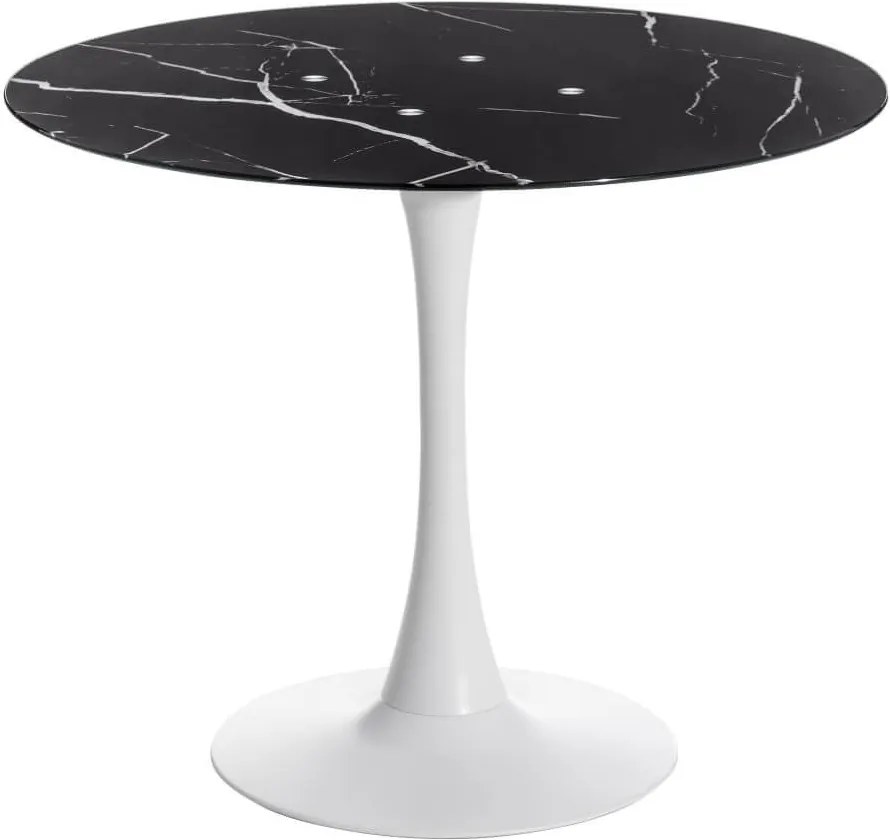 Masa dining rotunda din metal si sticla 90cm Marmo Black | IXIA