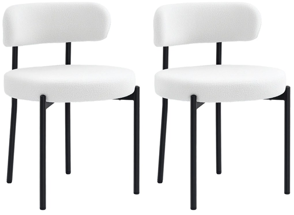 HOMCOM Set 2 scaune de dining, Captușire în Fleece, Scaune cu șezut captusit, Picioare din Metal, Crem | Aosom Romania