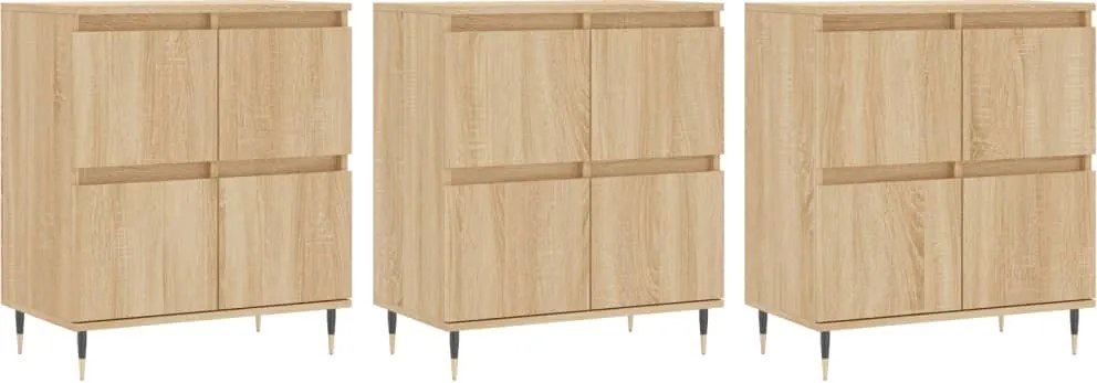 vidaXL Servante, 3 piese, stejar sonoma, lemn prelucrat