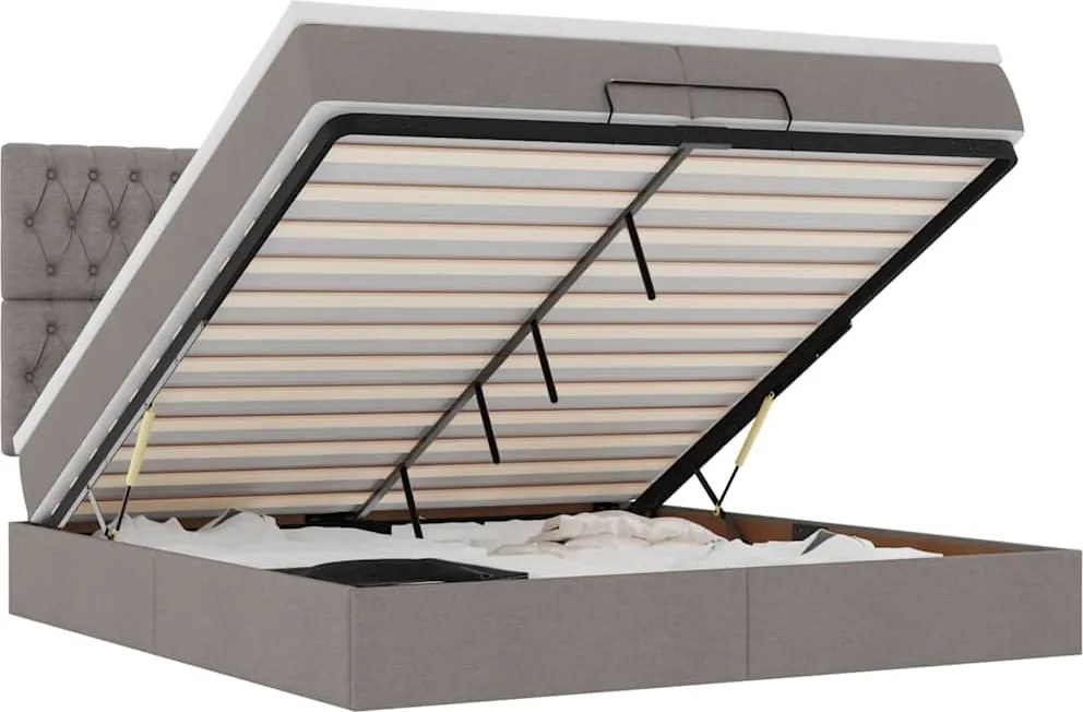 vidaXL Cadru de pat otoman cu saltele Taupe 200x200cm țesătură