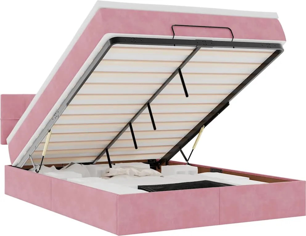 vidaXL Cadru de pat otoman cu saltea roz 140x190cm catifea