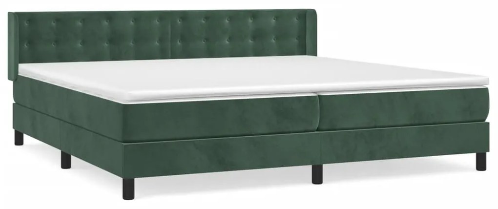 Pat box spring cu saltea, verde inchis, 200x200 cm, catifea Verde inchis, 200 x 200 cm, Nasturi de tapiterie