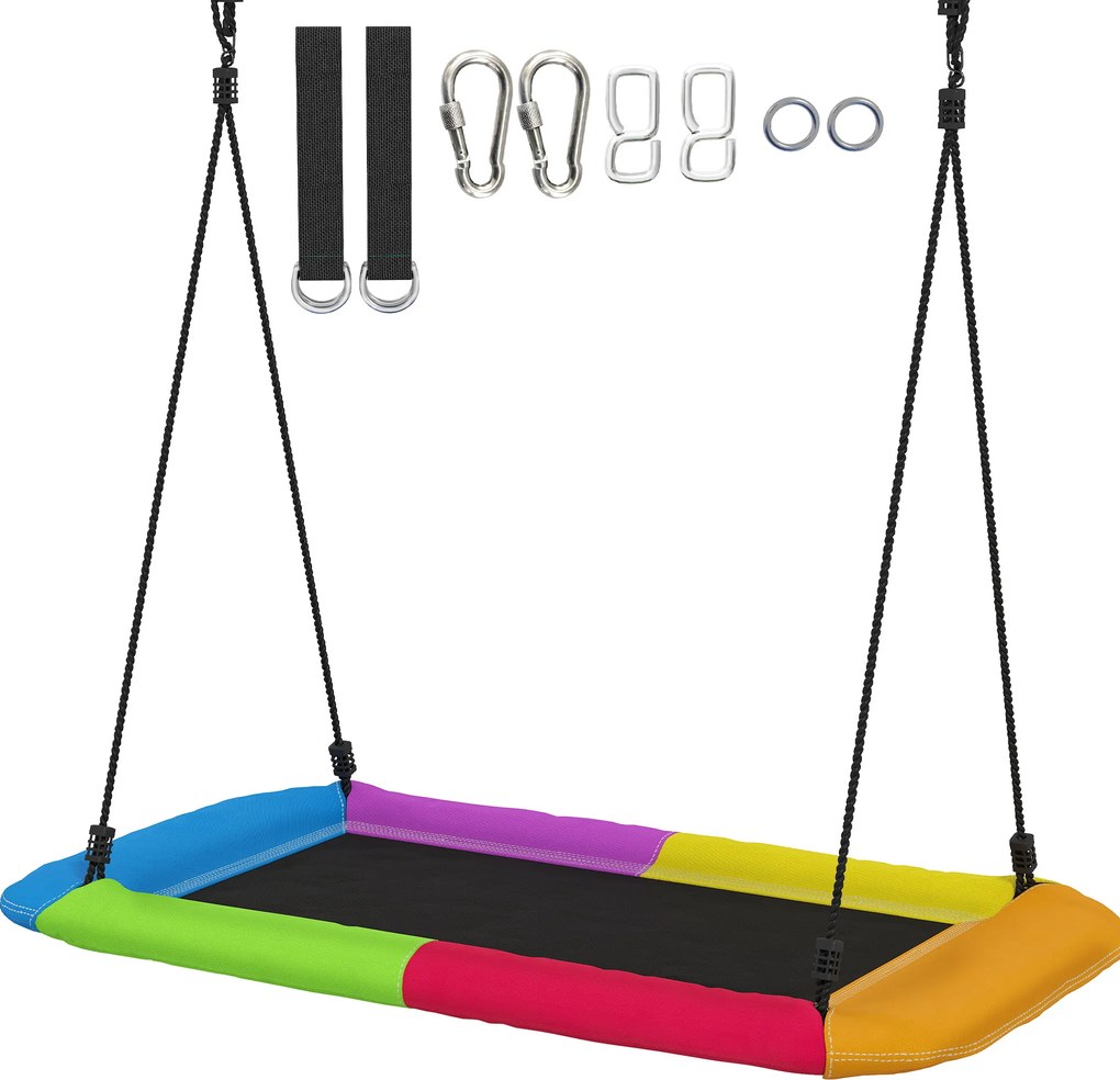 AIYAPLAY Leagăn-nid reglabil pe înălțime, leagăn suspendat până la 300kg cu corzi reglabile pentru 3-8 ani 148x77x180 cm, multicolor | Aosom Romania