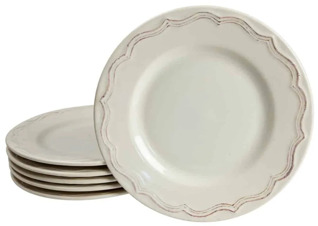 Set 6 farfurii desert cu model pe margine, Ø 20 cm, Crem Ivoire Vintage