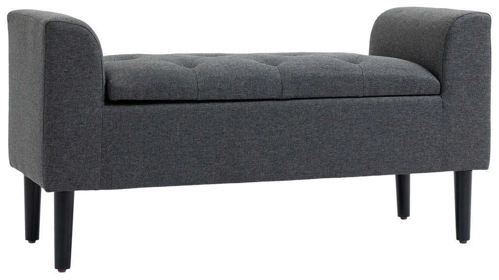 HOMCOM Bancă de Scaun cu Depozitare, Bancă Tapitată cu Aspect de In, Picioare de Lemn, Bancă de Pat cu Capacitate de încărcare de până la 130 kg, pentru Sufragerie Dormitor Hol, 116 x 44 x 58 cm Gri Închis | Aosom Romania