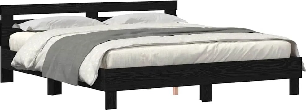 vidaXL Cadru de pat cu led Stejar Negru 200 x 200 cm Lemn compozit