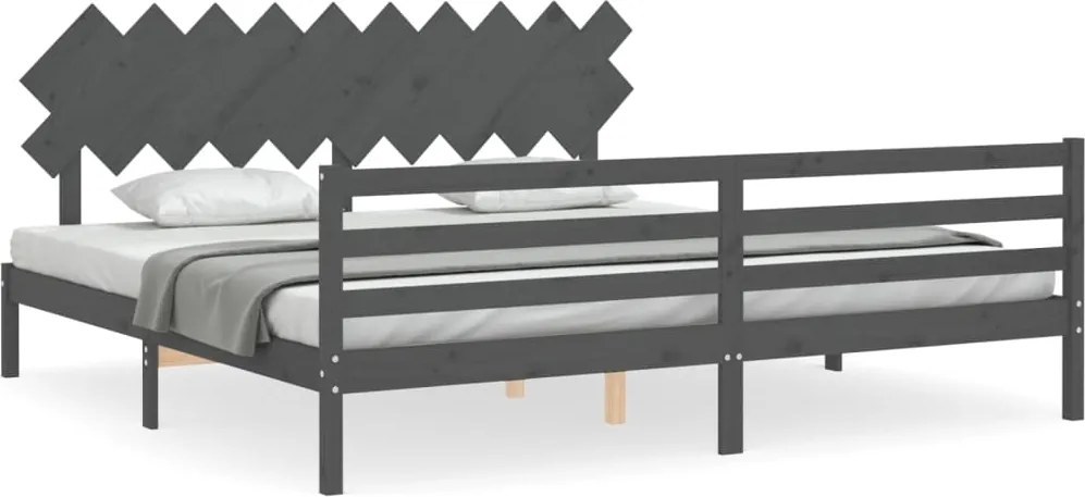vidaXL Cadru pat cu tăblie 200x200 cm, gri, lemn masiv