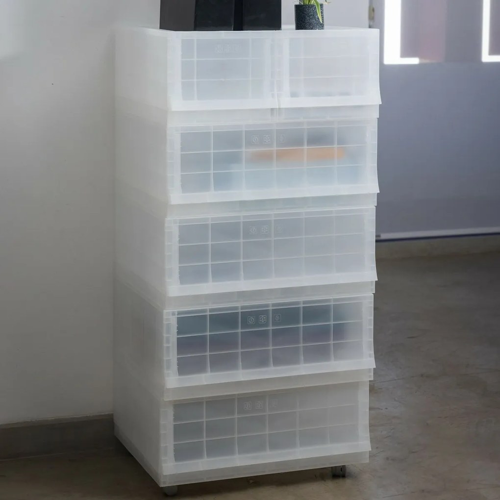 Cutie de depozitare modulară Wave twin Mist cu roți 54,6 x 43,4 x 22 cm, Larg - 2 sertare - rotițe