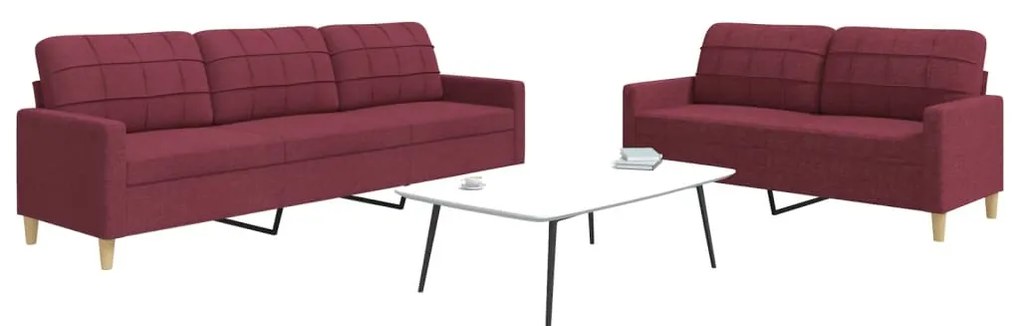 vidaXL Set de canapea, 2 piese, roșu vin, material textil