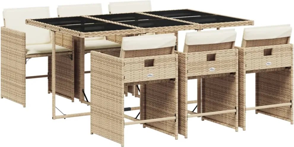 vidaXL Set de masă pentru grădină, 7 piese, cu perne, bej, poliratan