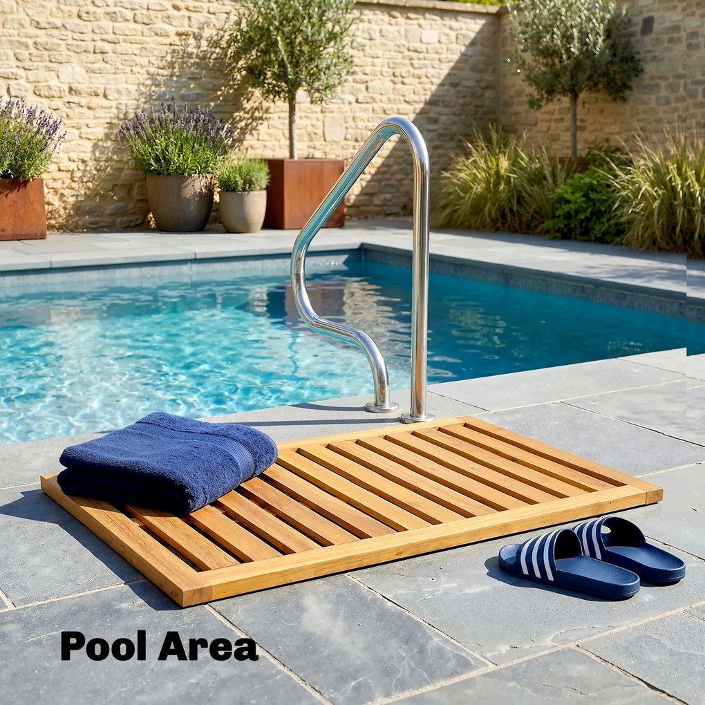 Outsunny Covoraș de Duș din Lemn de Acacia 91x51 cm Covoraș Antiderapant pentru Baie Spa sau Piscină Natural | Aosom Romania