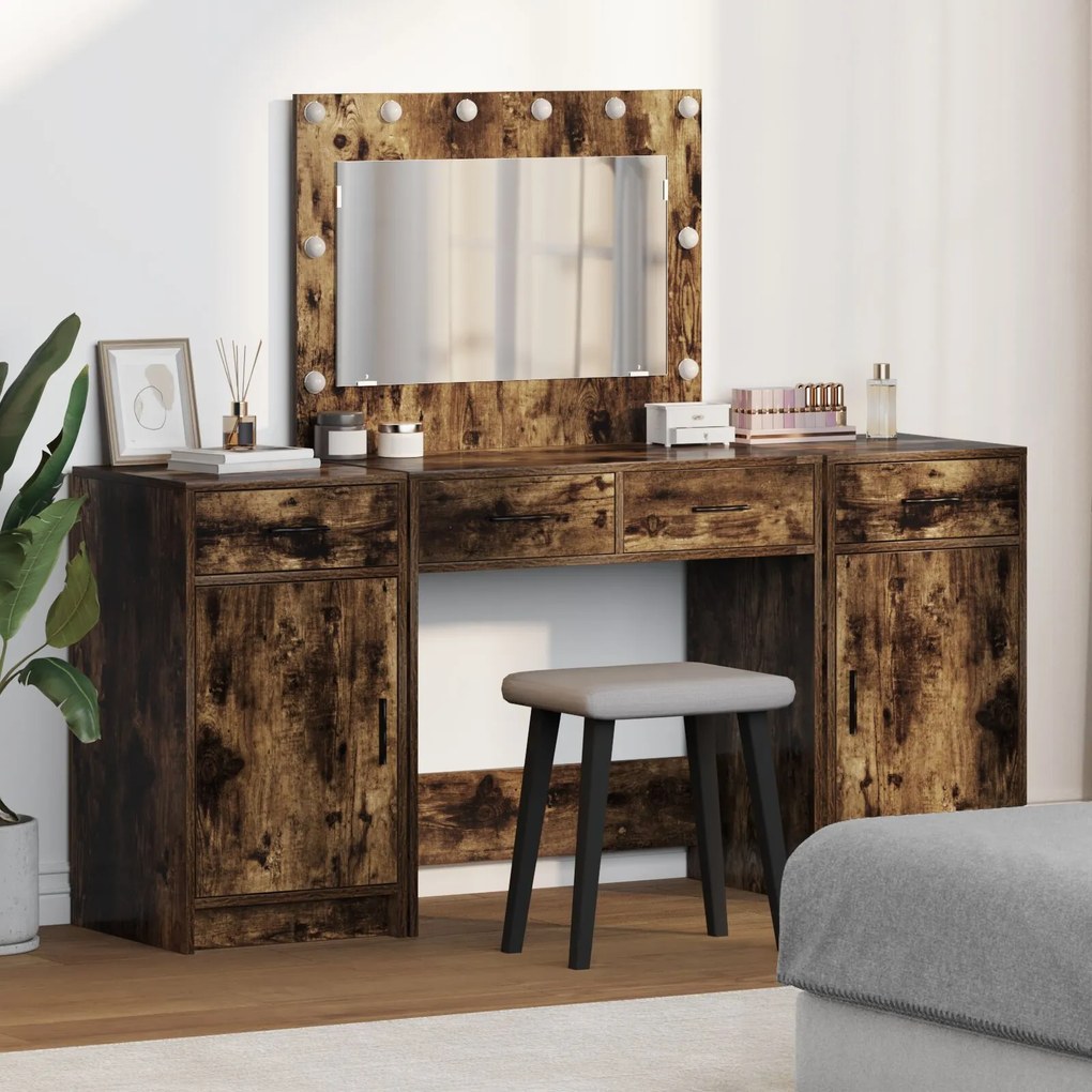 vidaXL Masă de Machiaj cu ușă 3 pcs Maro 40 x 41 x 75 cm Lemn compozit