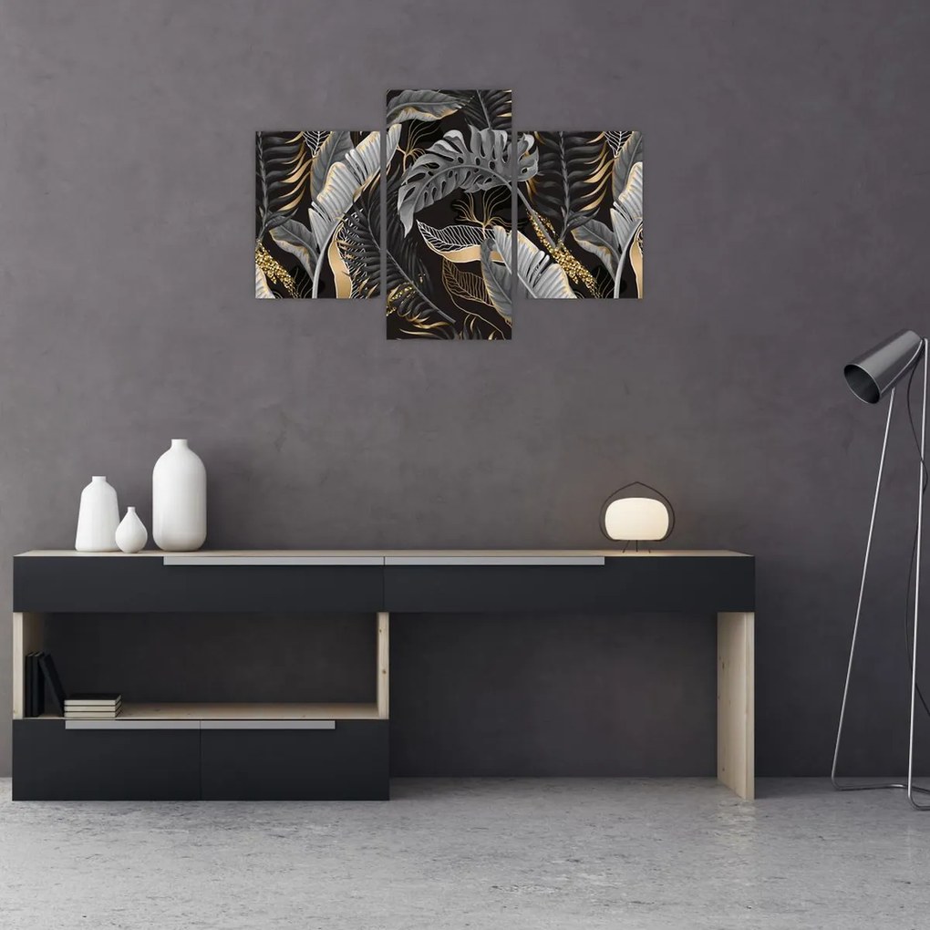 Tablou - Frunze tropicale, Galben - auriu (90x60 cm)