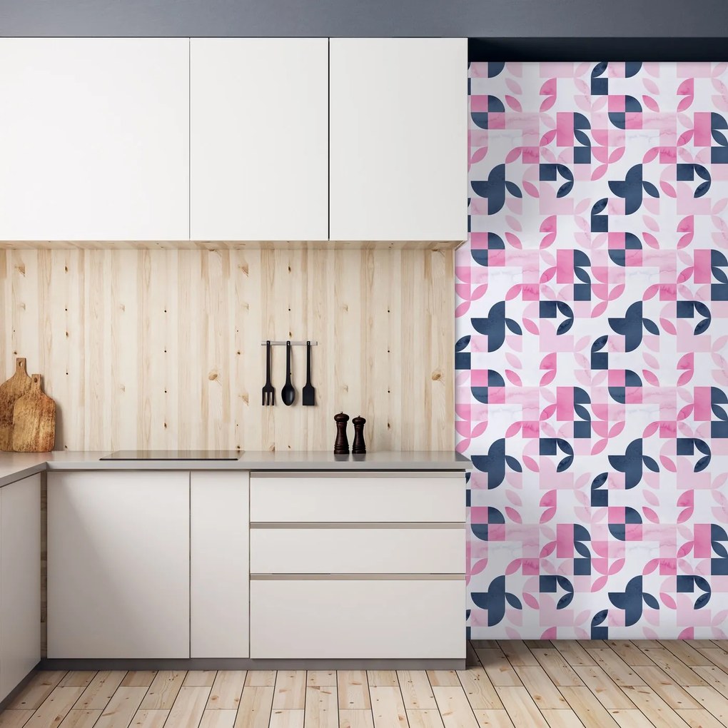 Tapet - Model geometric retro în tonuri de roz