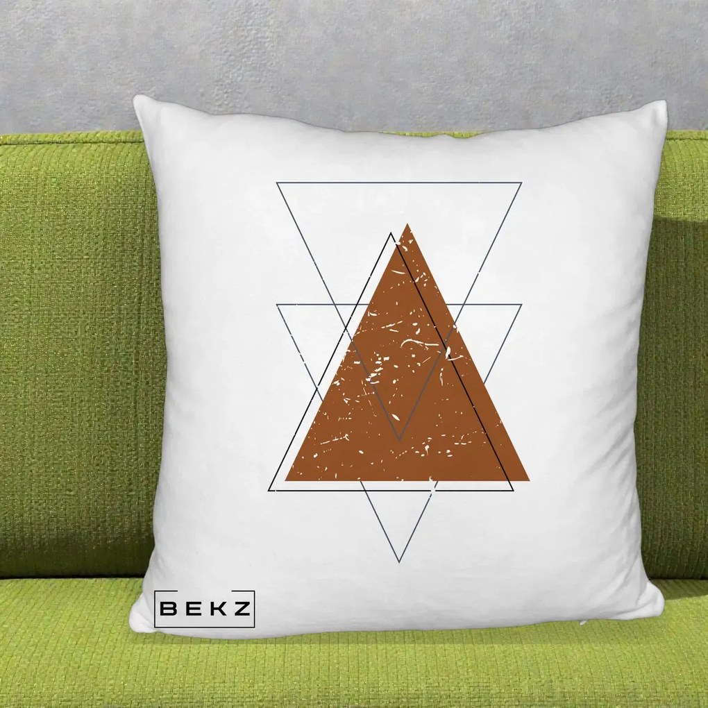 Perna Decorativa Geometric Triunghiuri Sacred, 40x40 cm, Alb Pufos, Husa Detasabila, Perna Inclusa, BEKZ®
