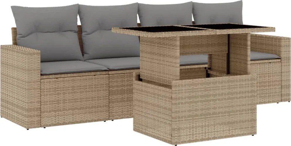 vidaXL Set canapele de grădină cu perne, 5 piese, bej, poliratan