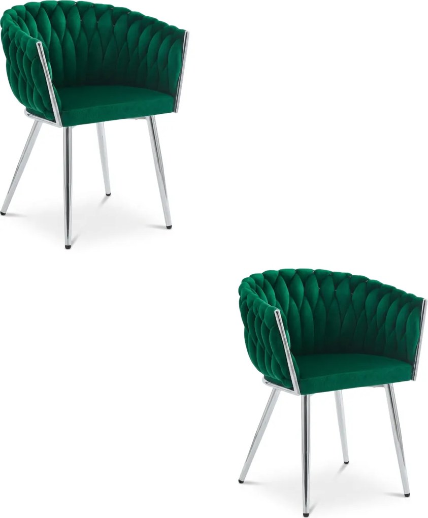 Fotoliu de masa ORION VELVET din catifea cu picioare argintii, verde