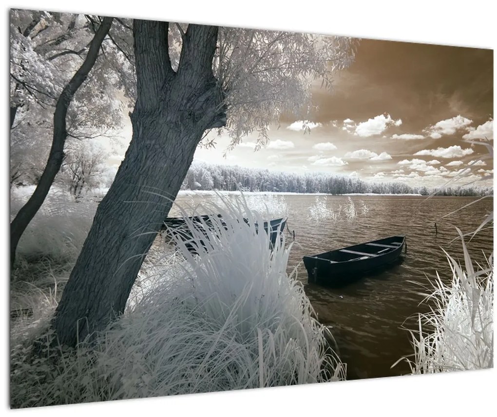Tablou cu barca pe lac (90x60 cm)