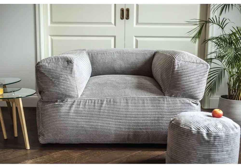 Fotoliu bean bag albastru cu tapițerie din catifea reiată MooG – SLOWDOWN