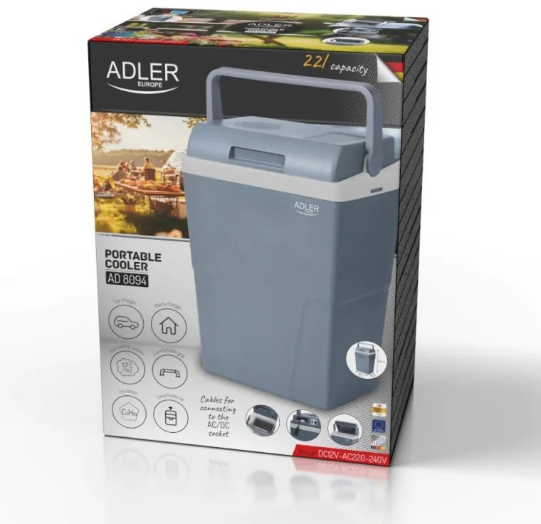 Lada frigorificа Adler AD 8094, 22 L, 45/55 W, 12V/220V, Clasa climatica ST, Izolatie speciala C5H10, Gri