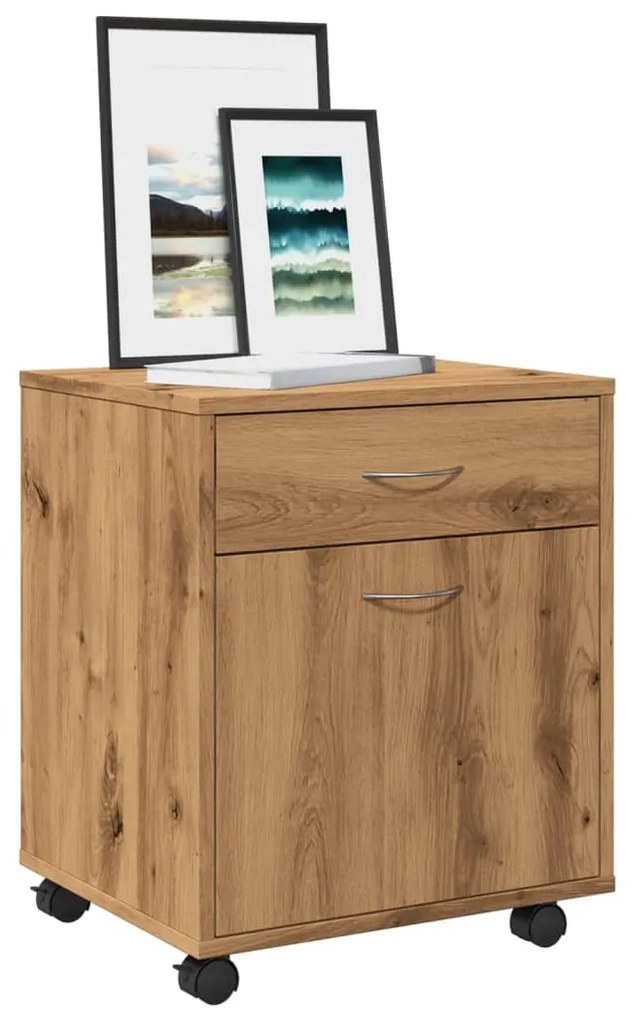 vidaXL Dulap cu roți, stejar artizanal, 45x38x54 cm, lemn prelucrat