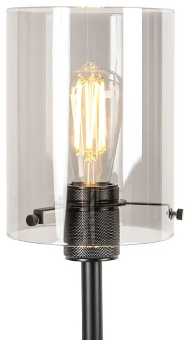 Lampa de podea de design neagră cu sticlă fumurie - Dome