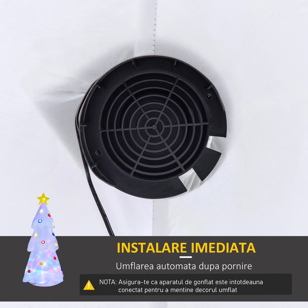 HOMCOM Brad de Craciun Alb gonflabil Impermeabil LED Lumini, decoratiune de craciun | AOSOM RO