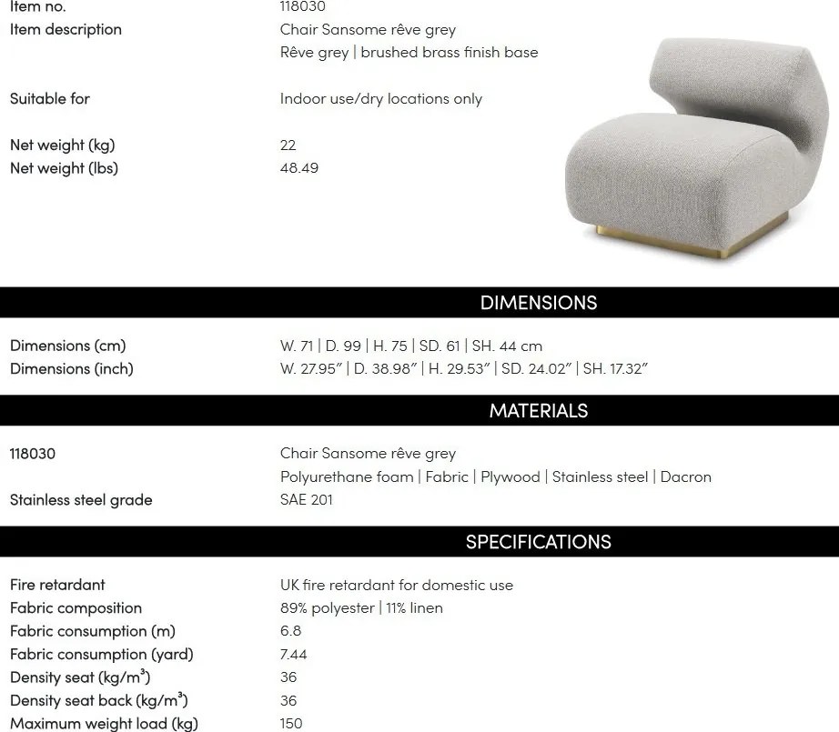 Fotoliu design elegant LUX Sansome, Reve grey