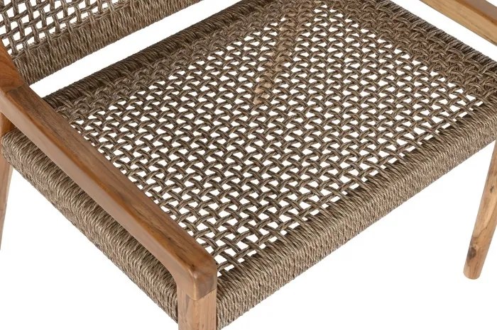 Scaun lounge cu brațe din lemn masiv de teak cu șezut și spătar împletite din fibră naturală, 65×62×72 cm, „Nairobi" |