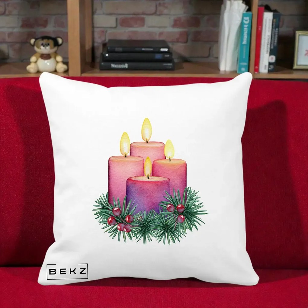 Perna Decorativa Lumanari Advent Roz-Violet, 40x40 cm, Alba Mata, Husa Detasabila, Perna Inclusa, BEKZ®