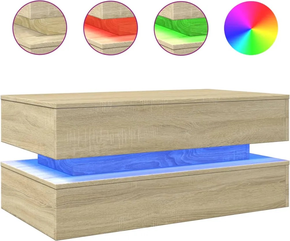 vidaXL Măsuță de cafea cu lumini LED, stejar sonoma, 90x50x40 cm