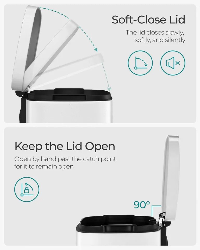 Cos de gunoi cu recipient si capac, metal, alb, Songmics