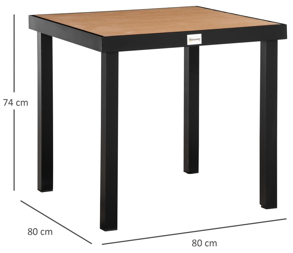 Masa de gradina Outsunny pentru 4 Persoane din Aluminiu, Negru si Culoare Lemn | Aosom Romania