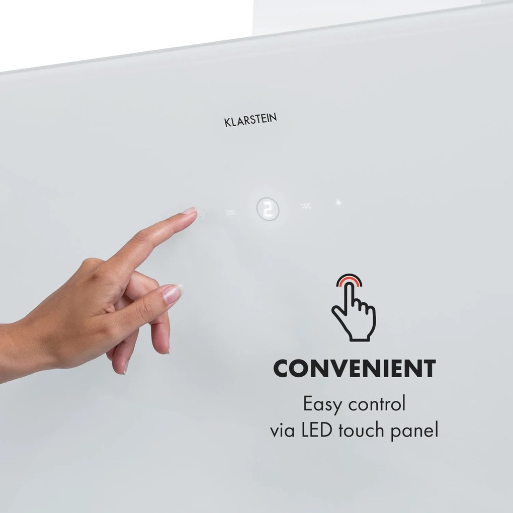 Laurel 90, hotă, 90 cm, putere de extracție 350 mm³/h, LED, ecran tactil, alb