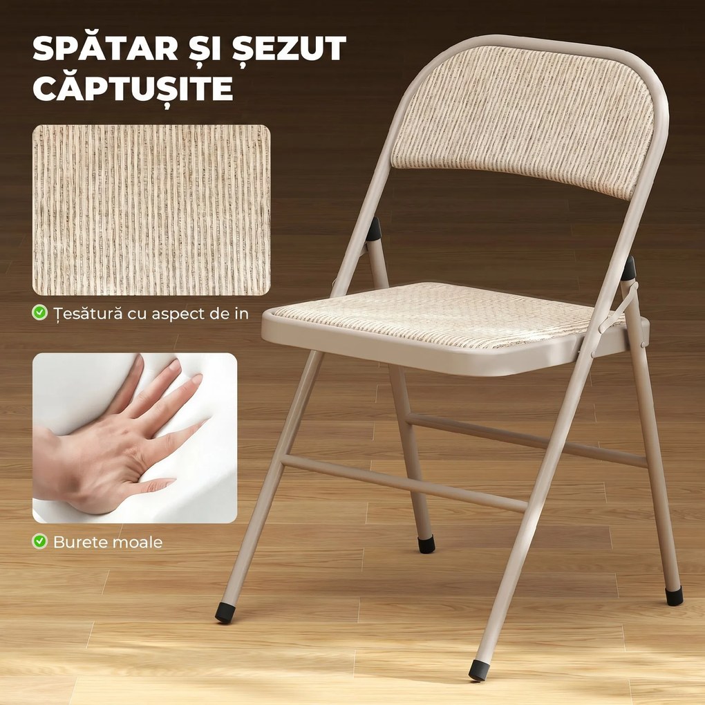 HOMCOM Set 2 Scaune Pliabile cu Șezut Căptușit din Poliester și Cadru din Oțel, Bej | Aosom Romania
