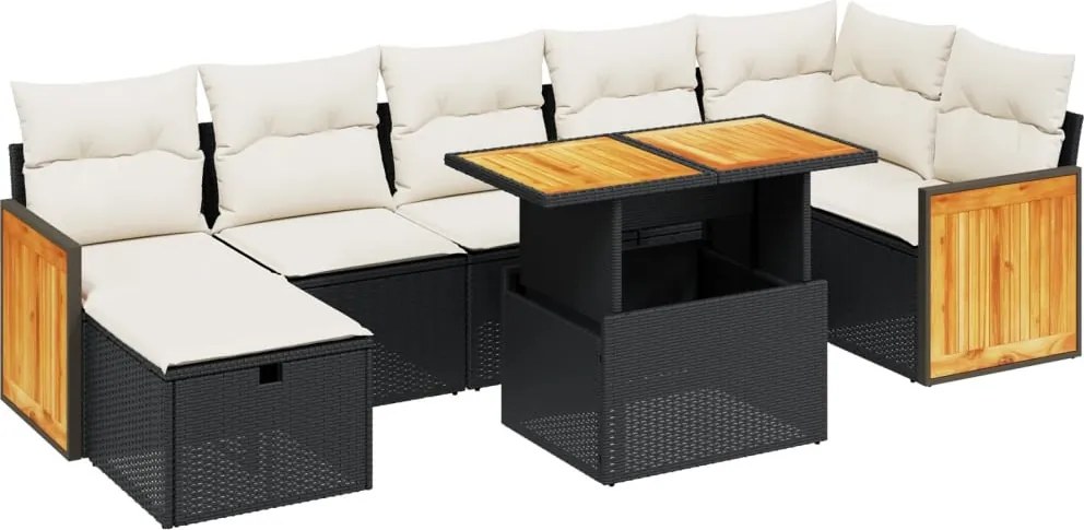 vidaXL Set mobilier de grădină cu perne, 8 piese, negru, poliratan